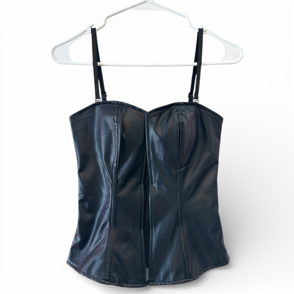 Y2K Era Charlotte Russe Black Faux Leather Camisole/Corset Top Size Small